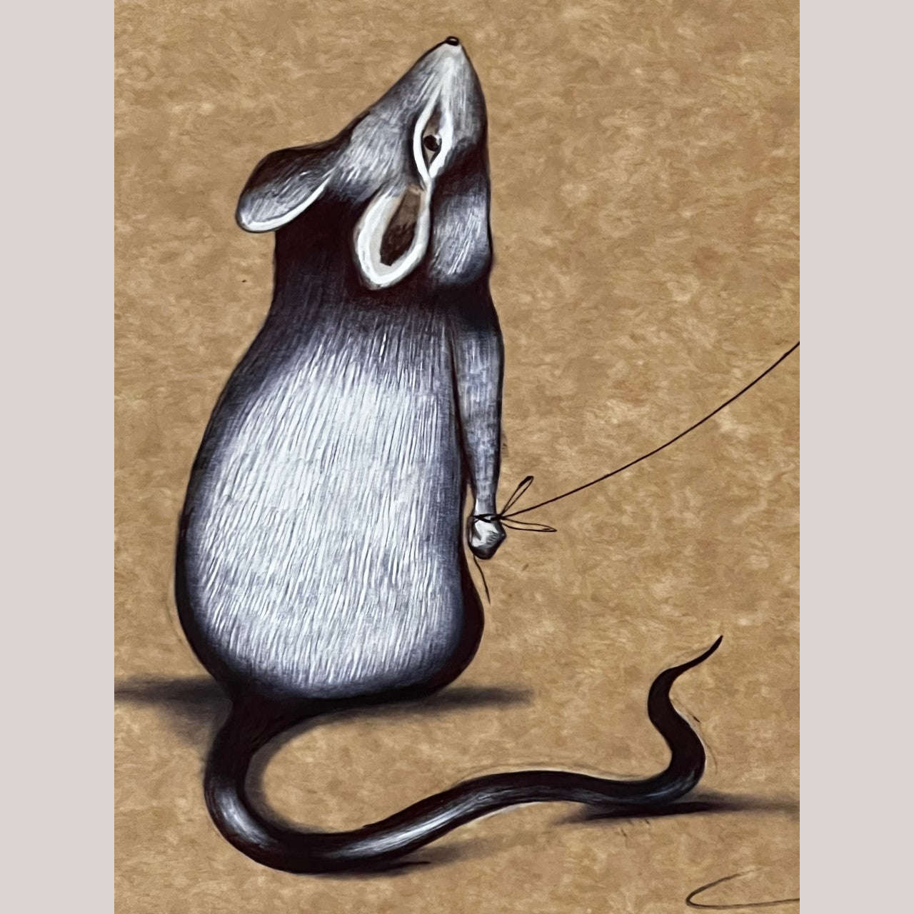 Mexican Fine Art Mixed/Ink Painting/Paper Hermes Diaz Walking The Cat Décor