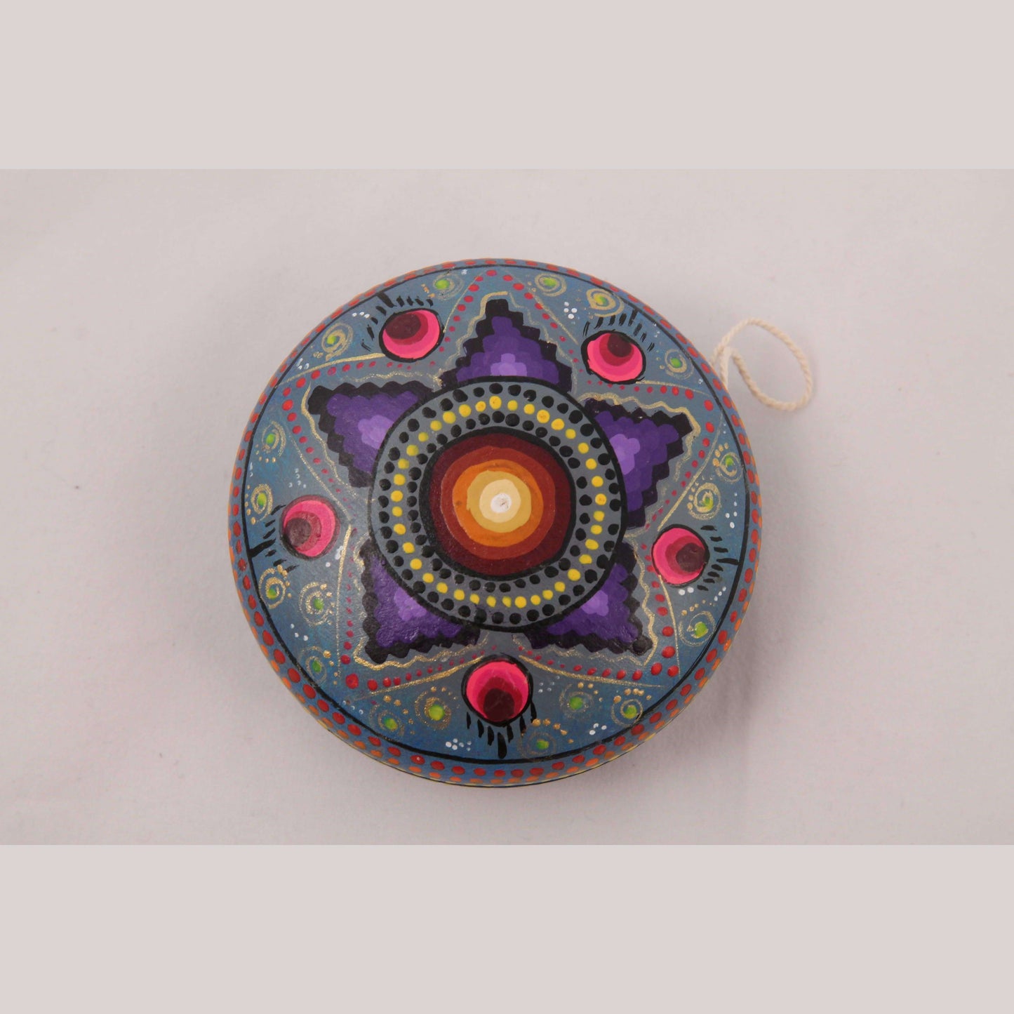 Wood Toy Yoyo Alebrije Mexico Art Oaxaca Signed Artist L. Hernandez Blue/Purple