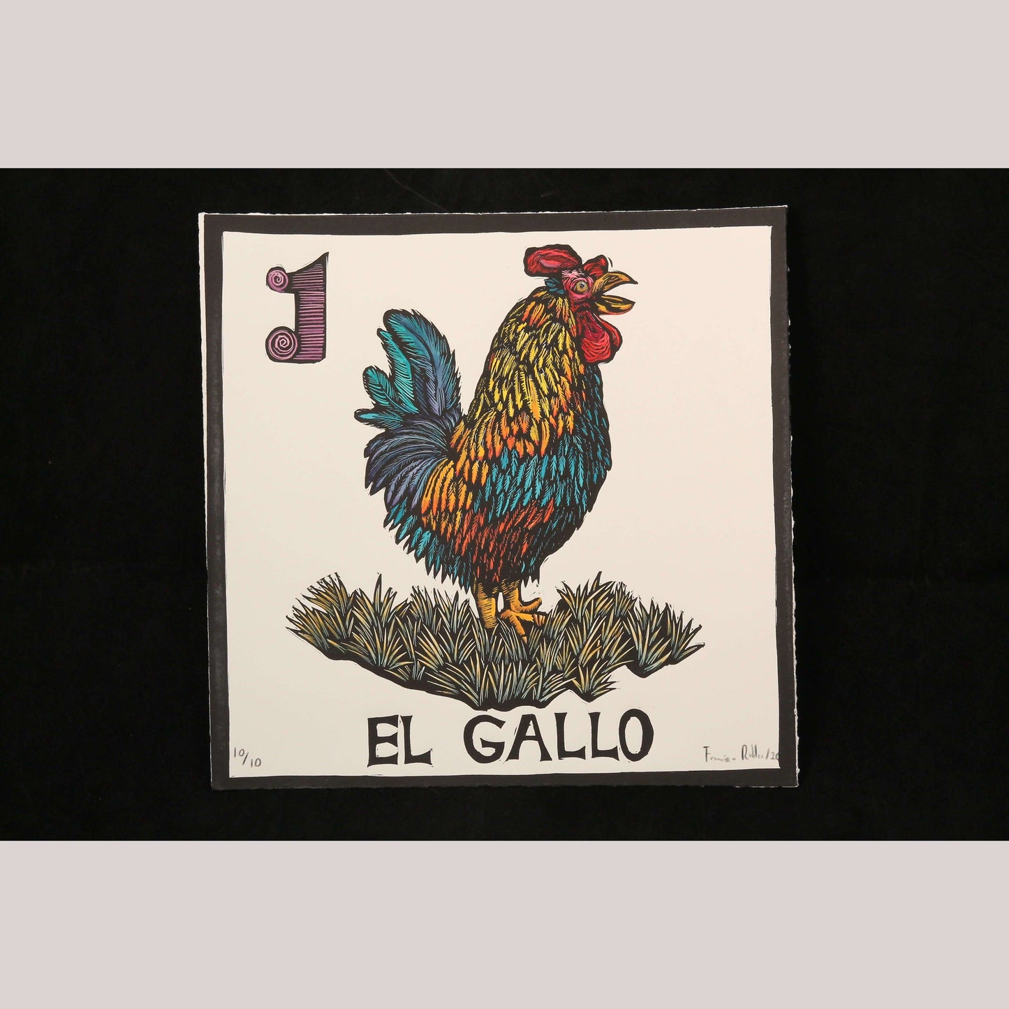 El Gallo/Rooster Lithograph Mexico Fine Art Award Winner F. Robles Sign Loteria