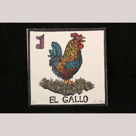 El Gallo/Rooster Lithograph Mexico Fine Art Award Winner F. Robles Sign Loteria