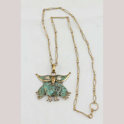Hand Crafted/Tooled Necklace/Jewelry Mexican Folk Art Bronze Collectible OWL