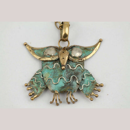 Hand Crafted/Tooled Necklace/Jewelry Mexican Folk Art Bronze Collectible OWL
