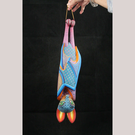 Mexican Wood Art Bat Figurine Alebrije Folk Art Oaxaca Collectible Signed Décor