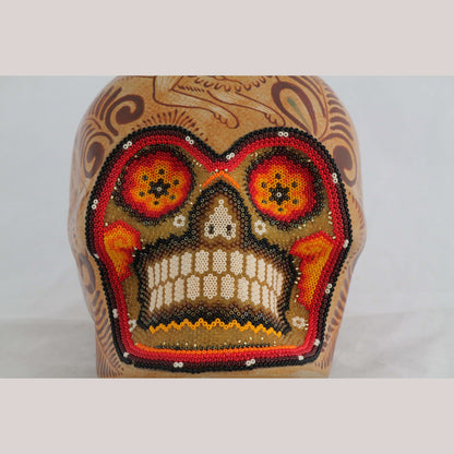 Mexican Ceramic/Pottery Skull w Huichol Style Folk Art Master Pablo Pajarito #2