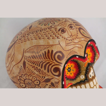 Mexican Ceramic/Pottery Skull w Huichol Style Folk Art Master Pablo Pajarito #2