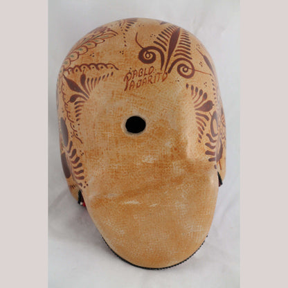 Mexican Ceramic/Pottery Skull w Huichol Style Folk Art Master Pablo Pajarito #2