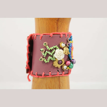 Mexican Bracelet Folk Art Bohemian/Hippie Costume Jewelry Charms Faux Leather #2
