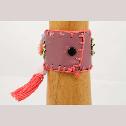 Mexican Bracelet Folk Art Bohemian/Hippie Costume Jewelry Charms Faux Leather #2