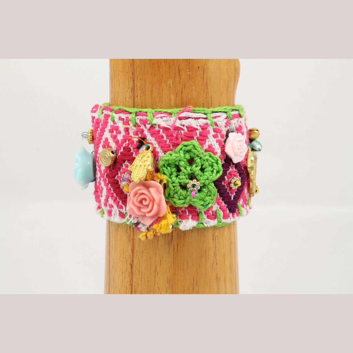 Mexican Bracelet Folk Art Bohemian/Hippie Costume Jewelry Charms Faux Leather #4