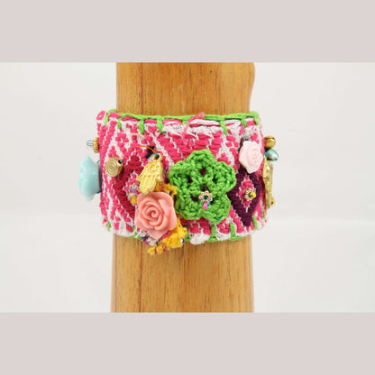 Mexican Bracelet Folk Art Bohemian/Hippie Costume Jewelry Charms Faux Leather #4