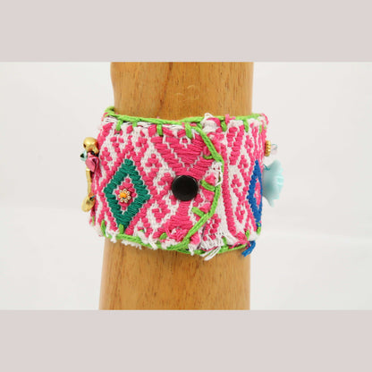Mexican Bracelet Folk Art Bohemian/Hippie Costume Jewelry Charms Faux Leather #4