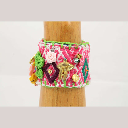 Mexican Bracelet Folk Art Bohemian/Hippie Costume Jewelry Charms Faux Leather #4