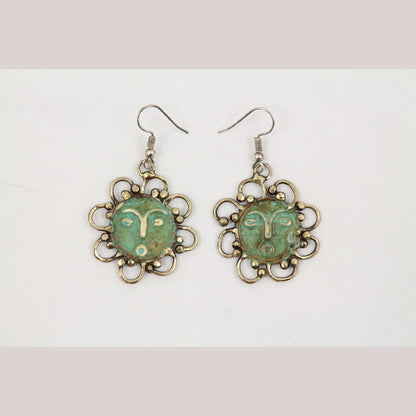 Hand Crafted Earrings/Jewelry Mexico Wearable Folk Art Bronze Kamilo Sun/Flower