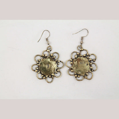 Hand Crafted Earrings/Jewelry Mexico Wearable Folk Art Bronze Kamilo Sun/Flower