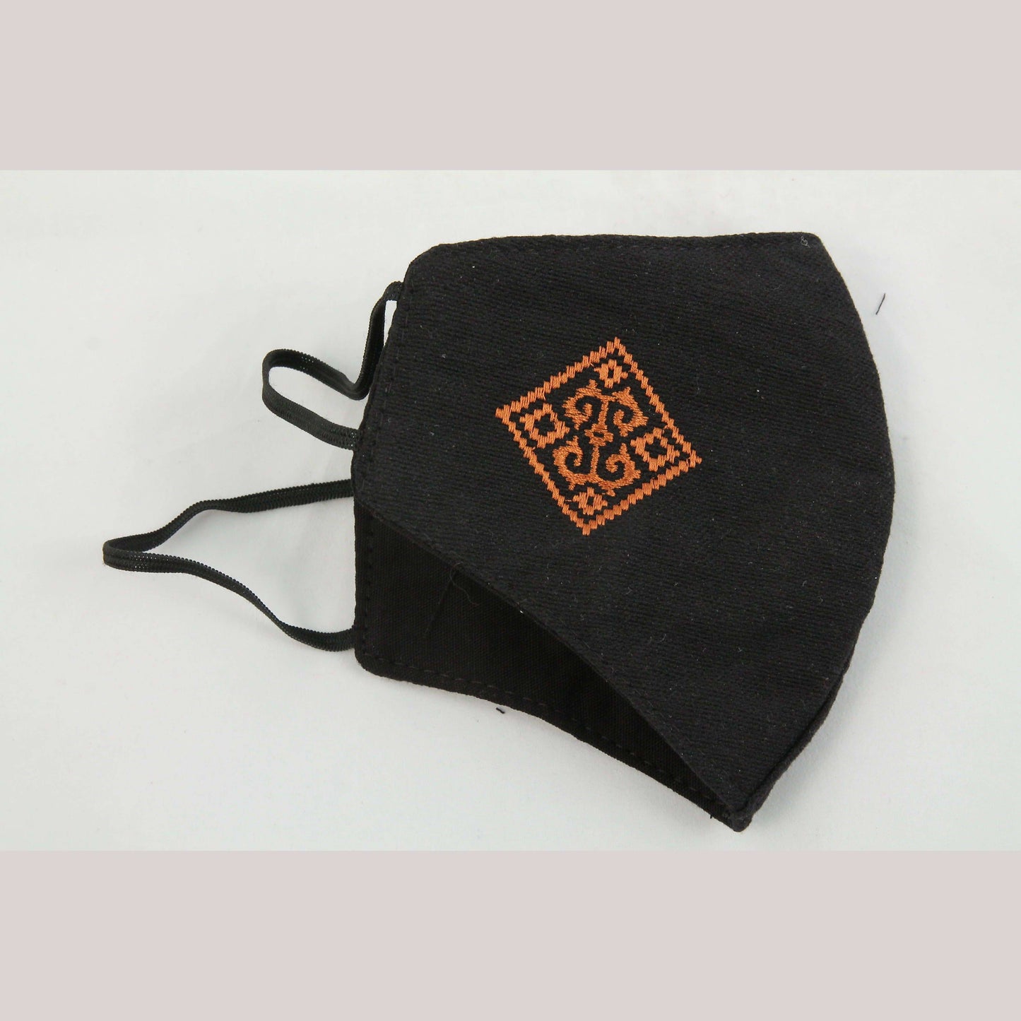 Mexican Cloth Face Mask Hand Embroidered Oaxaca Double Layered Reusable Blk/Gld