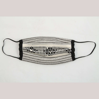 Mexican Cloth Face Mask Hand Embroidered Oaxaca Double Layered Reusable Blk/Wht