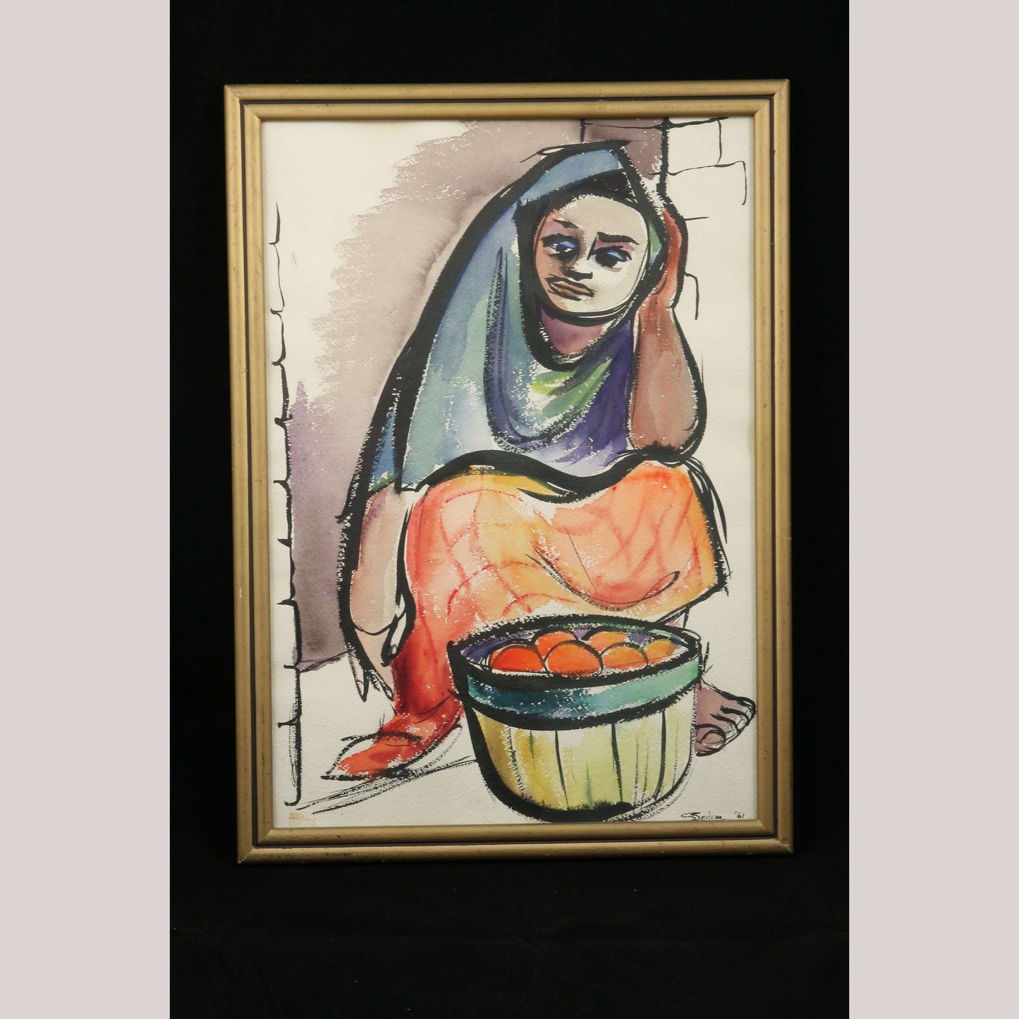Original Latin Woman Mid-Century/Retro Fine Art Signed Collectible Watercolor
