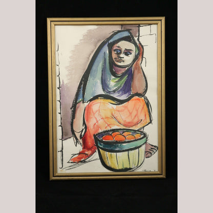 Original Latin Woman Mid-Century/Retro Fine Art Signed Collectible Watercolor