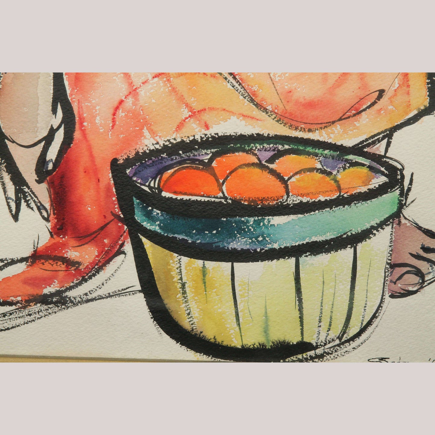 Original Latin Woman Mid-Century/Retro Fine Art Signed Collectible Watercolor