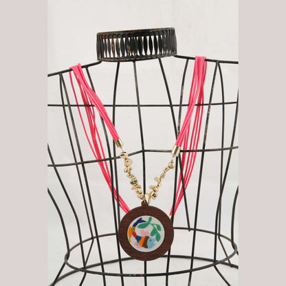 Hand Crafted Necklace Wood/ Embroidered Wearable Art Mexican Jewelry #2