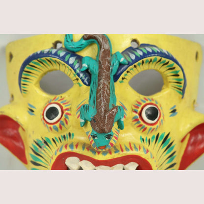 Vintage Mexican Ceramic Hanging Lizard Mask Ortega, Yellow