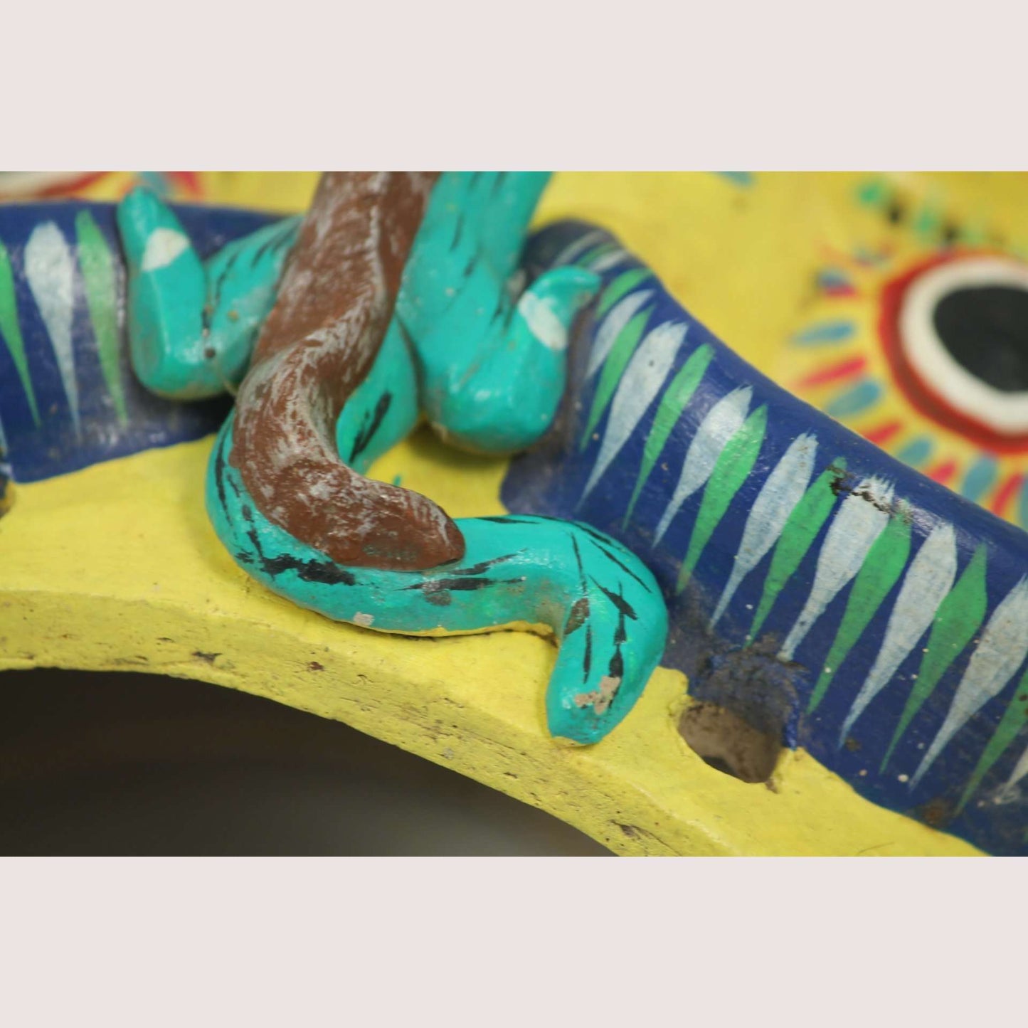 Vintage Mexican Ceramic Hanging Lizard Mask Ortega, Yellow