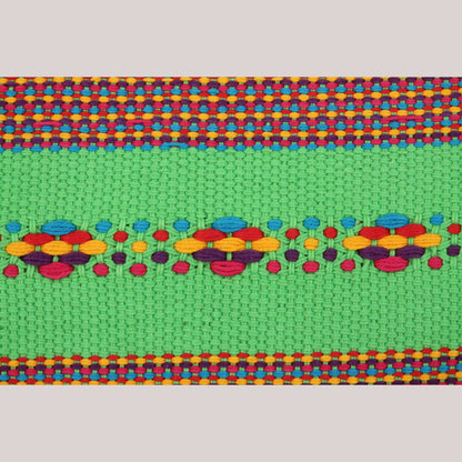 Mexican Textile Makeup/Jewelry Bag Hand Woven Folk Art Mexico Lined Green/Multi