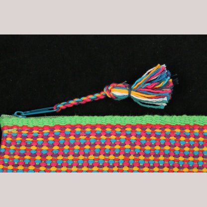Mexican Textile Makeup/Jewelry Bag Hand Woven Folk Art Mexico Lined Green/Multi