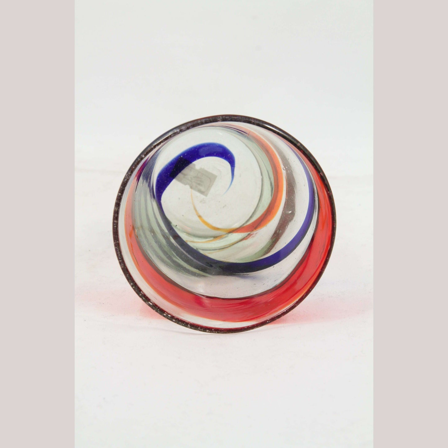 Red Blue Stripes Tumbler, Mexican Glassware Hand Crafted