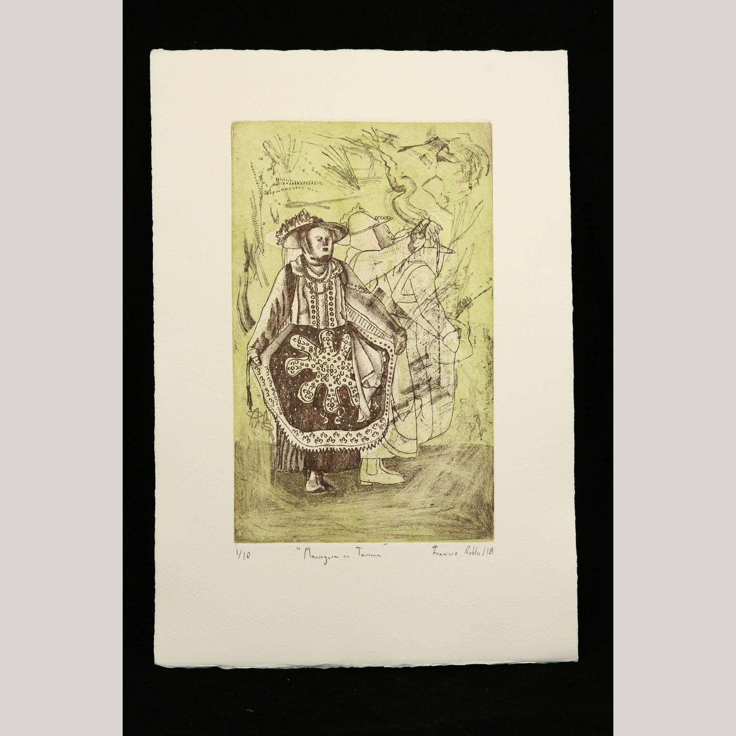 Linocut Mexican Fine Art Signed Décor 1/10 Authentic Collectible F Robles Dancer