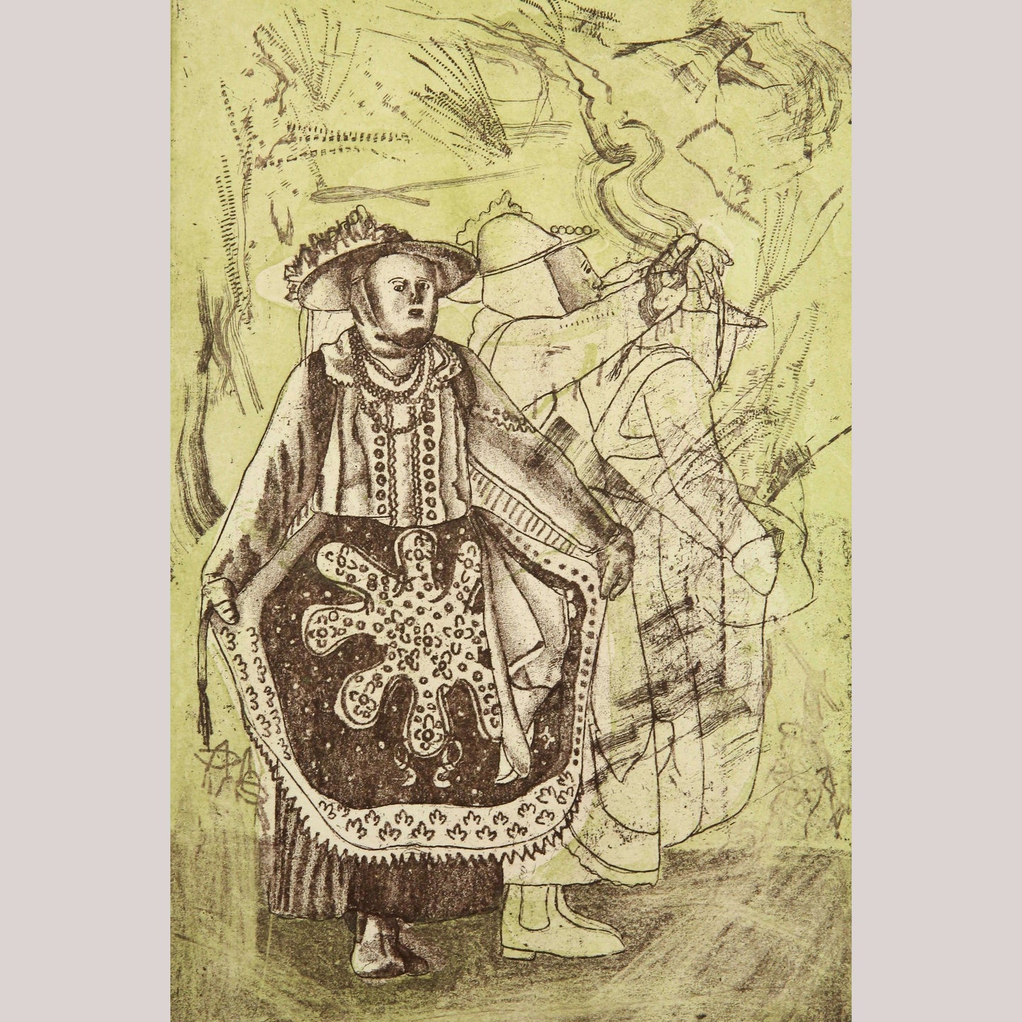 Linocut Mexican Fine Art Signed Décor 1/10 Authentic Collectible F Robles Dancer