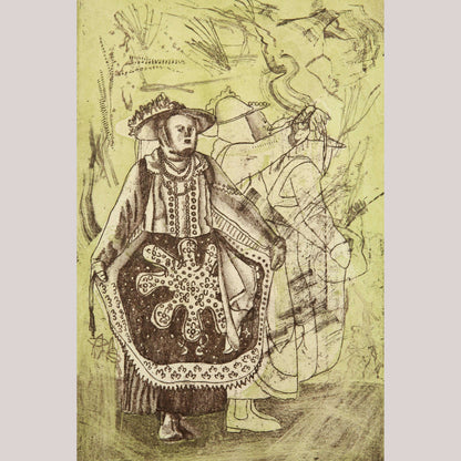 Linocut Mexican Fine Art Signed Décor 1/10 Authentic Collectible F Robles Dancer