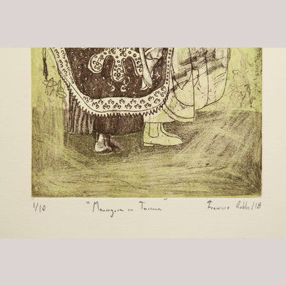 Linocut Mexican Fine Art Signed Décor 1/10 Authentic Collectible F Robles Dancer