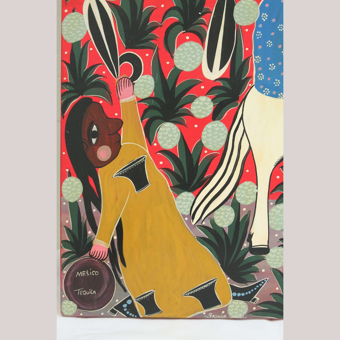 Vintage Hanging Wood Painting Mexican Folk Art Home Signed Salvador Vazquez