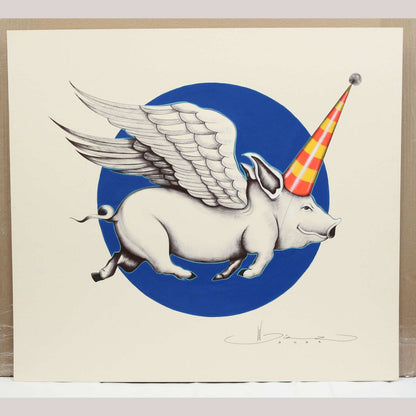 X- Lg Mexican Acrylic Fine Art Painting Signed Décor Hermes Diaz When Pigs Fly
