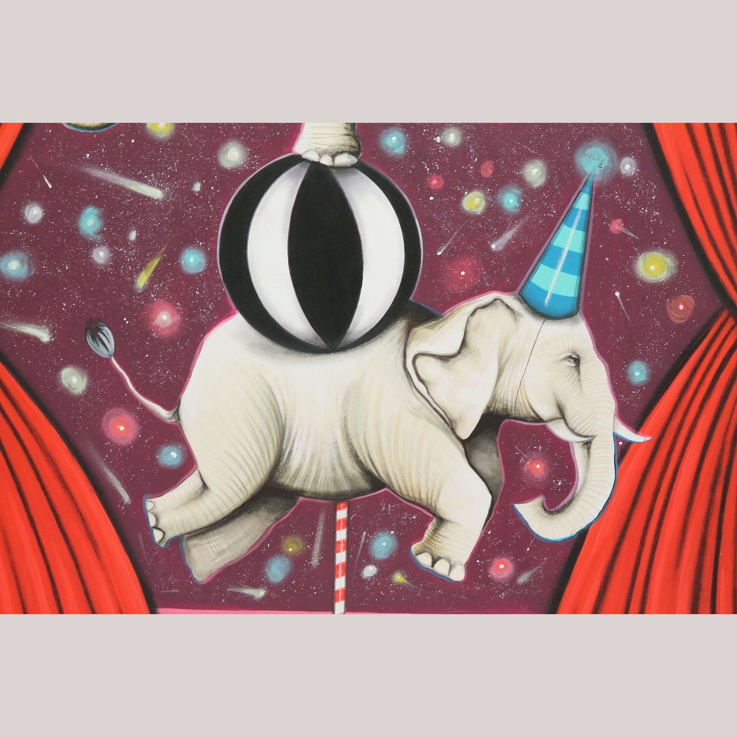 Mexican Acrylic Fine Art Painting Signed Hermes Diaz "Circus Elephants in Balance"