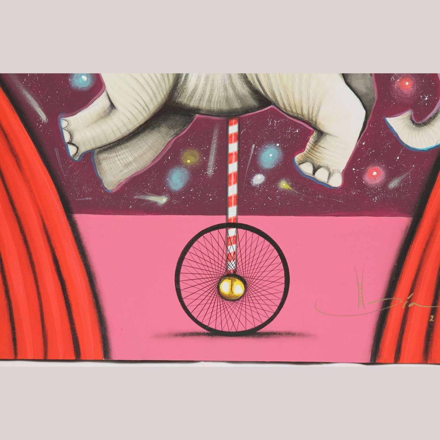 Mexican Acrylic Fine Art Painting Signed Hermes Diaz "Circus Elephants in Balance"