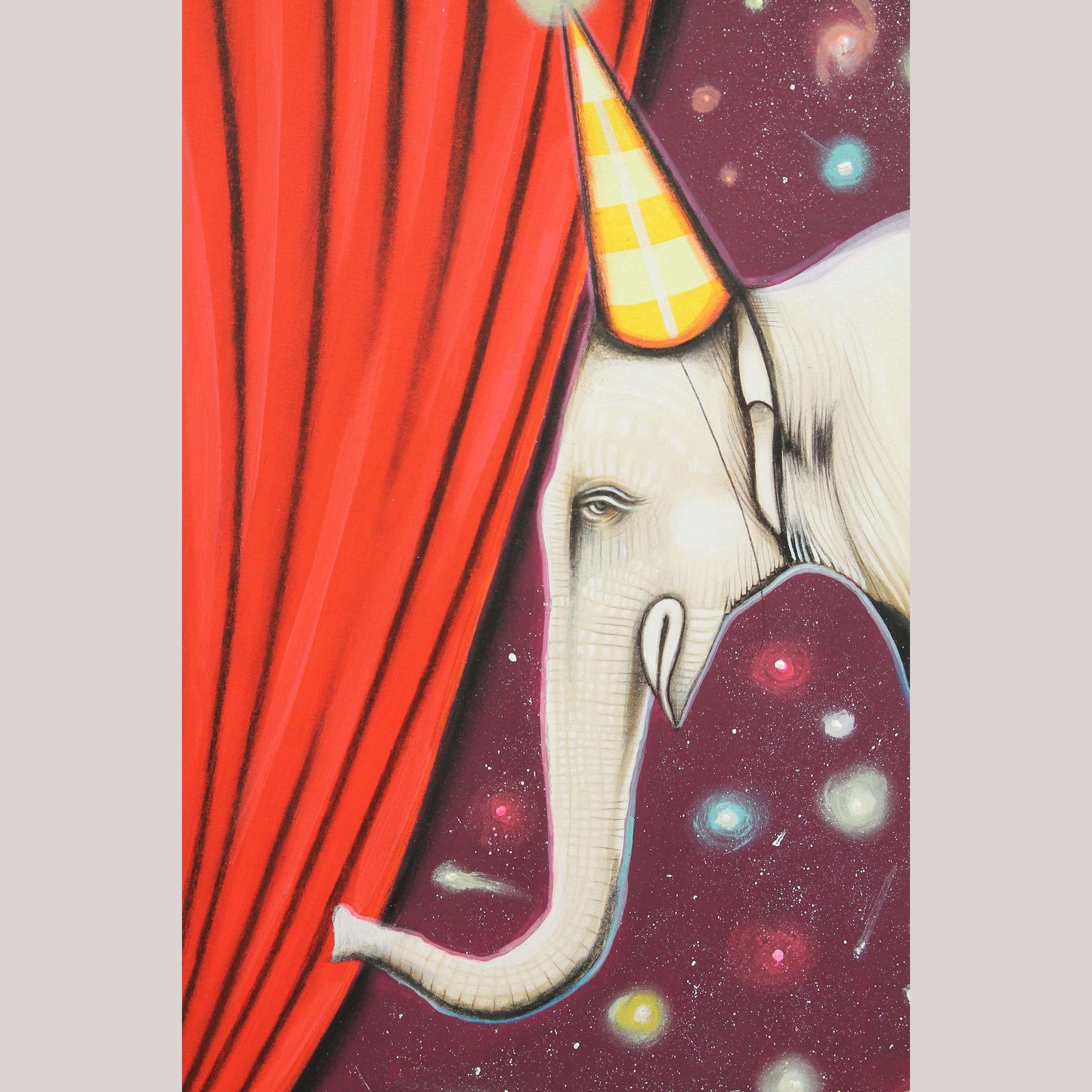 Mexican Acrylic Fine Art Painting Signed Hermes Diaz "Circus Elephants in Balance"