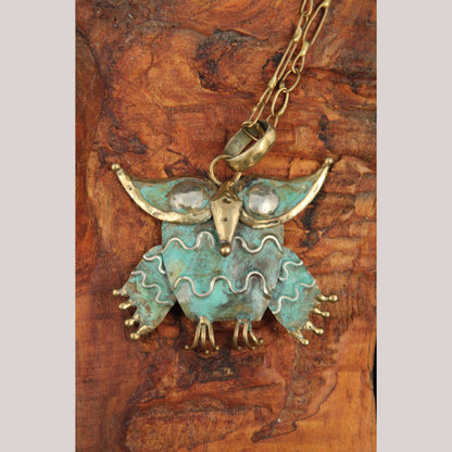 Hand Crafted/Tooled Necklace/Jewelry Mexico Folk Art Bronze Collectible Owl #3