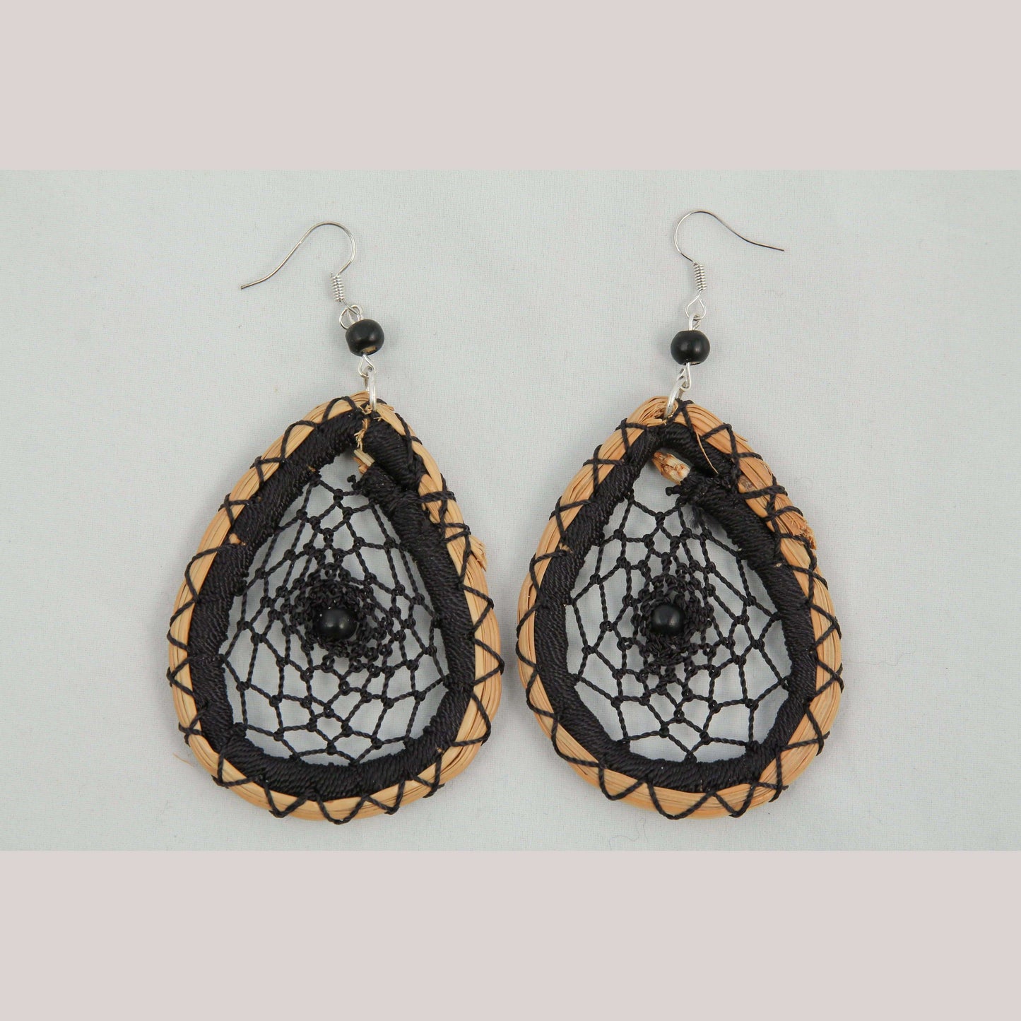 Earrings Jewelry Mexican Folk Wearable Art "Dream Catcher" Oval Blk