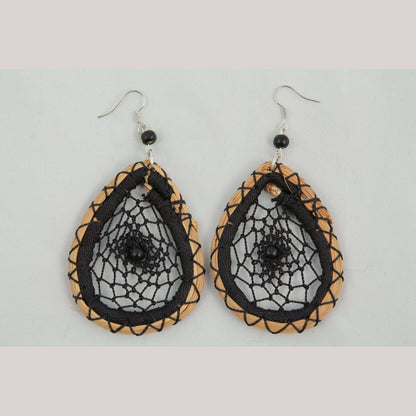 Earrings Jewelry Mexican Folk Wearable Art "Dream Catcher" Oval Blk