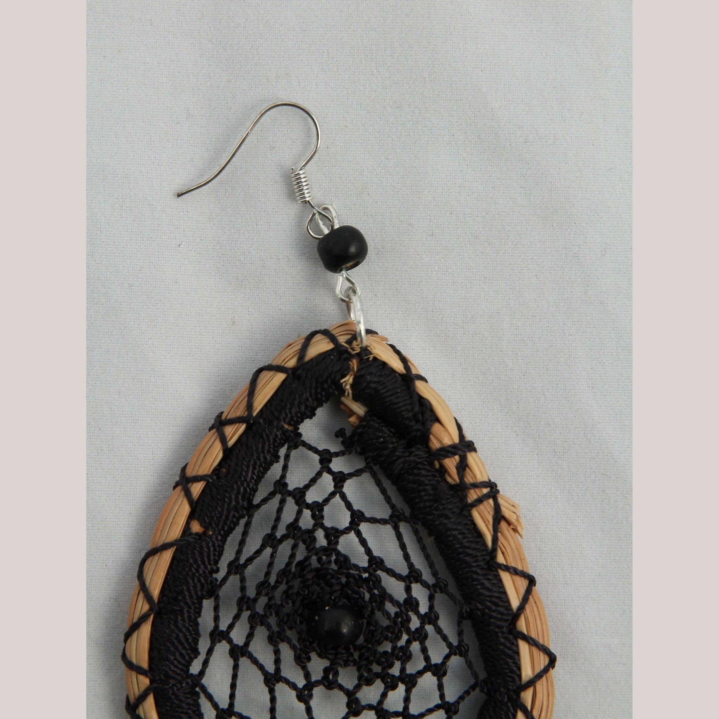 Earrings Jewelry Mexican Folk Wearable Art "Dream Catcher" Oval Blk