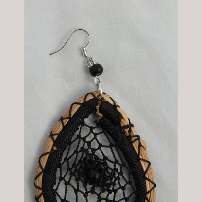 Earrings Jewelry Mexican Folk Wearable Art "Dream Catcher" Oval Blk