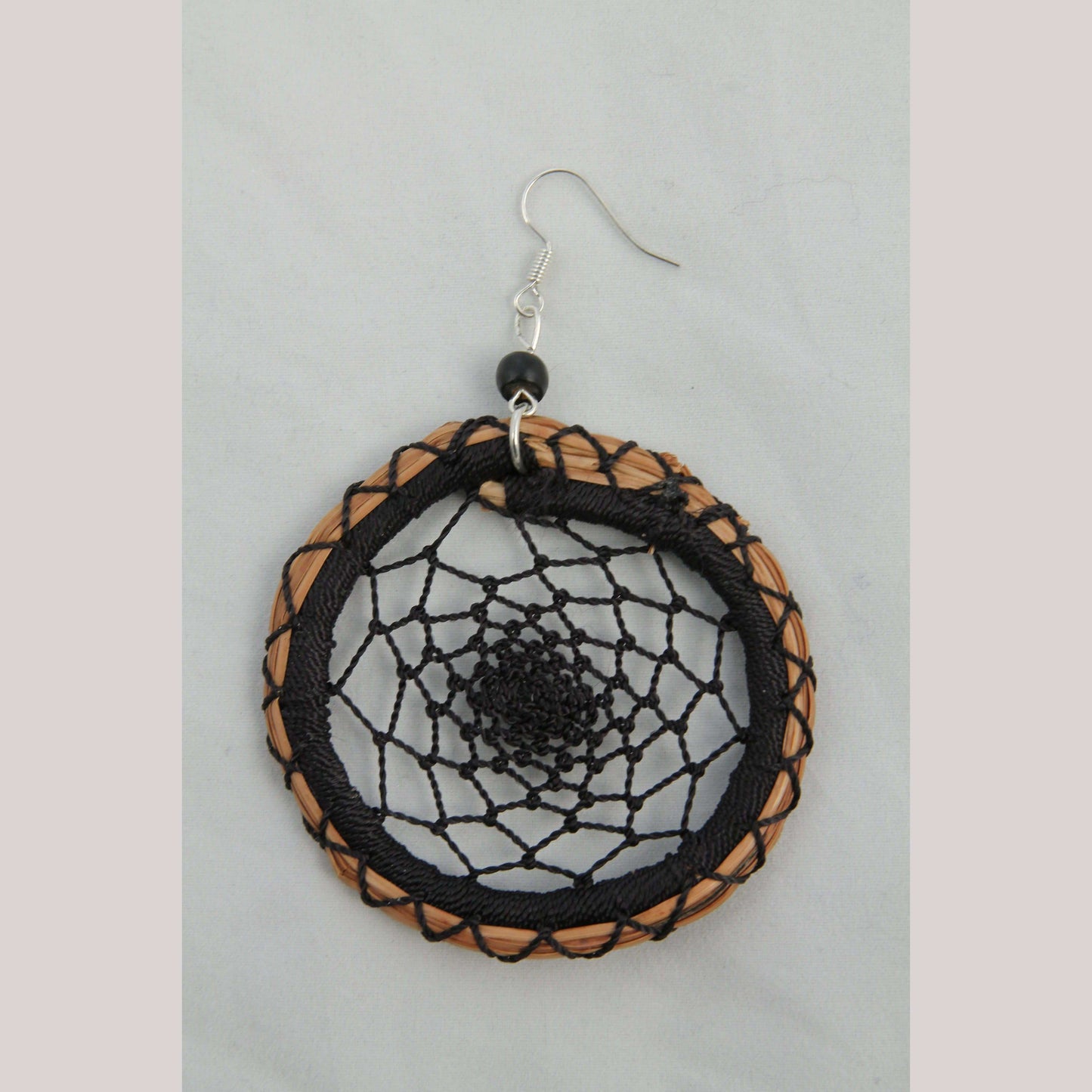 Earrings Jewelry Mexican Folk Wearable Art "Dream Catcher" Rnd Blk