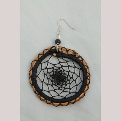 Earrings Jewelry Mexican Folk Wearable Art "Dream Catcher" Rnd Blk