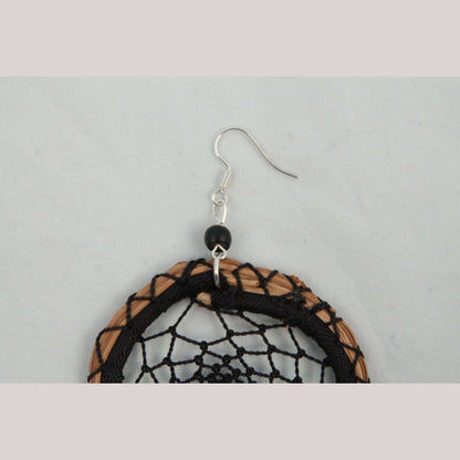 Earrings Jewelry Mexican Folk Wearable Art "Dream Catcher" Rnd Blk