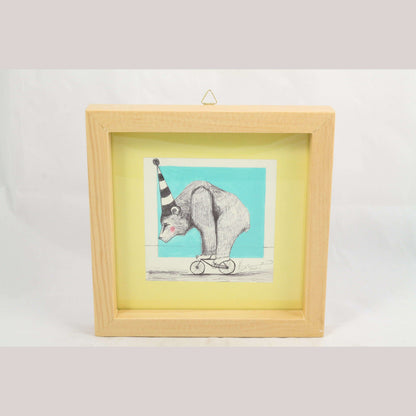 Mexican Acrylic Fine Art Painting Signed Décor Frame Hermes Diaz Bear/Tiny Bike
