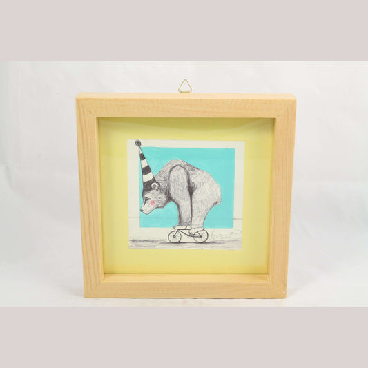 Mexican Acrylic Fine Art Painting Signed Décor Frame Hermes Diaz Bear/Tiny Bike