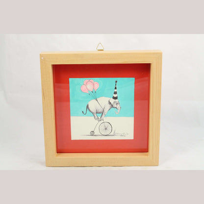 Mexican Acrylic Fine Art Painting Signed Frame Hermes Diaz Elephant w Balloons