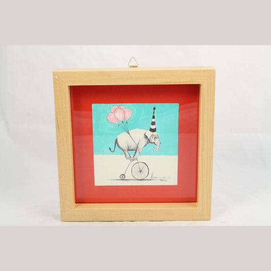 Mexican Acrylic Fine Art Painting Signed Frame Hermes Diaz Elephant w Balloons
